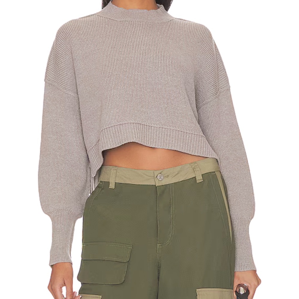 Free People Easy Street cropped pullover sweater heather gray XS
